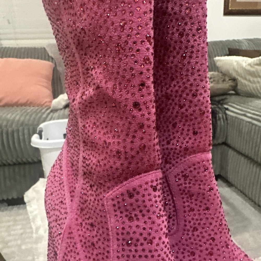 Pink Rhinestone Covered Boots High Heel Block Cowgirl Rodeo Western Women's 7 - Picture 11 of 16